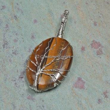 Tiger Eye Tree Wire Wrapped Pendant