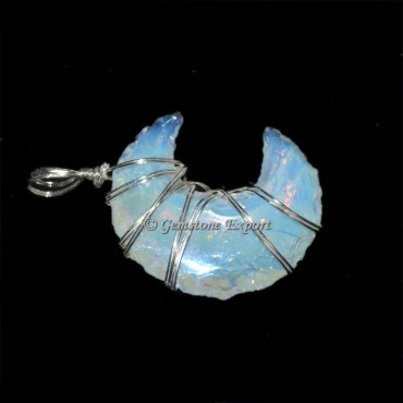 Opalite Moon Wire Wrap Pendant