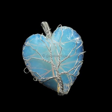 Opalite Heart Wire Wrap Pendant