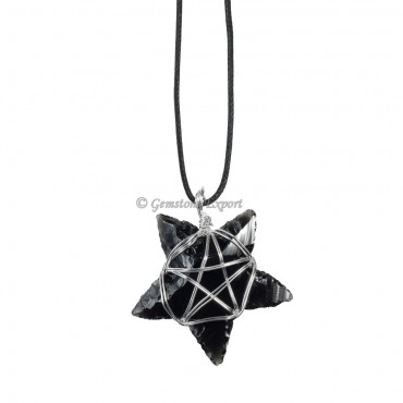Black Obsidian Star Wire Wrap Pendant