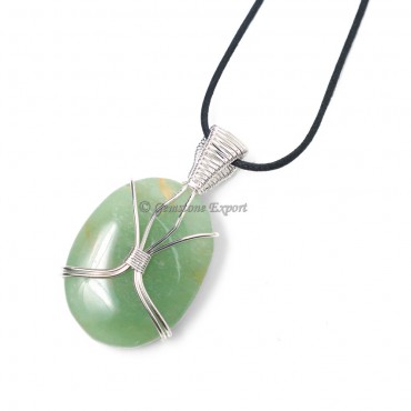 Green Aventurine Oval  WireWrap Pendant