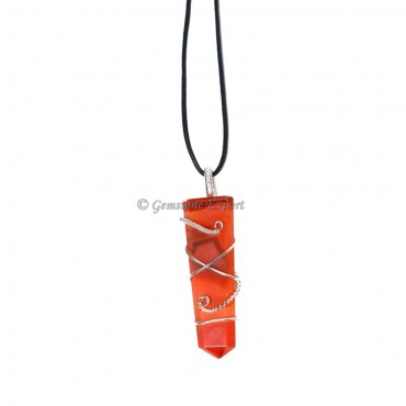 Red Carnelian Wire Wraped Pencil Pendant