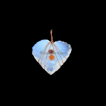 Opalite Heart Bronze Wire Wrap Pendant