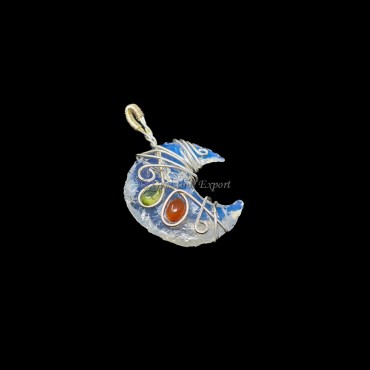 Opalite Moon Silver Wire Wraped Pendant