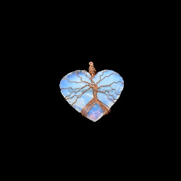 Opalite Heart Bronze Wire Wrap Pendant