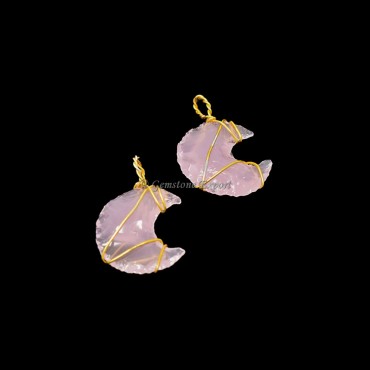 Rose Quartz Golden Wire Wrap Pendant