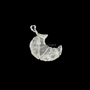 Crystal Moon Silver Wire Wrap Pendant