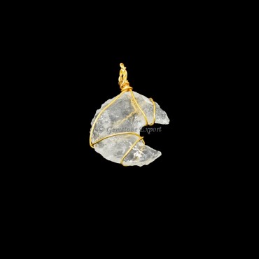 Crystal Moon Golden Wire Wrap Pendant