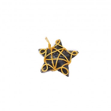 Black Obsidian Star Golden Wire Wrap Pendant