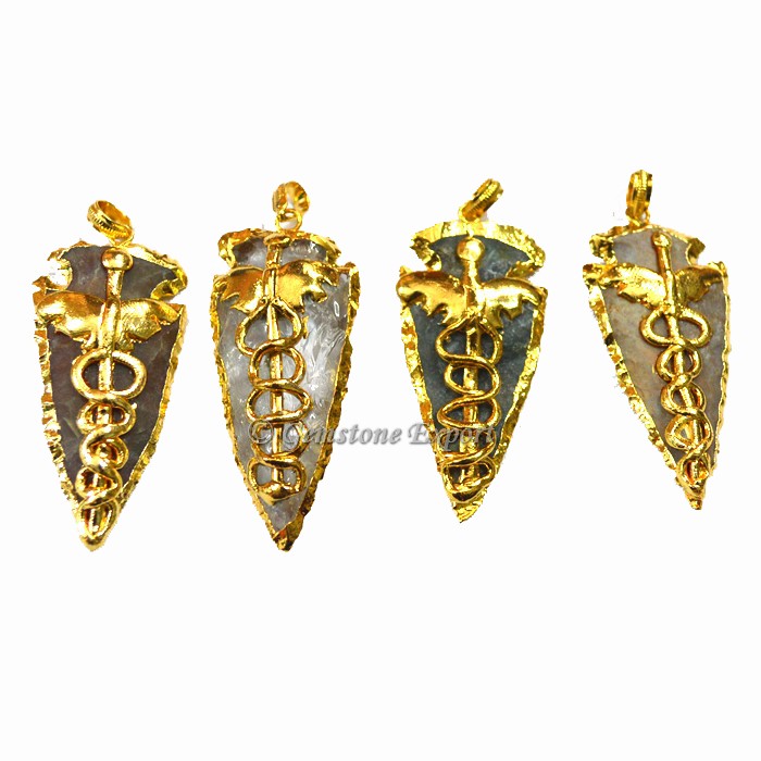 Assorted Stone Electroplated Agate Arrowheads Pendant