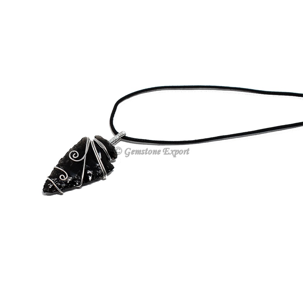 Black Obsidian Arrowhead Wire Warp Pendants