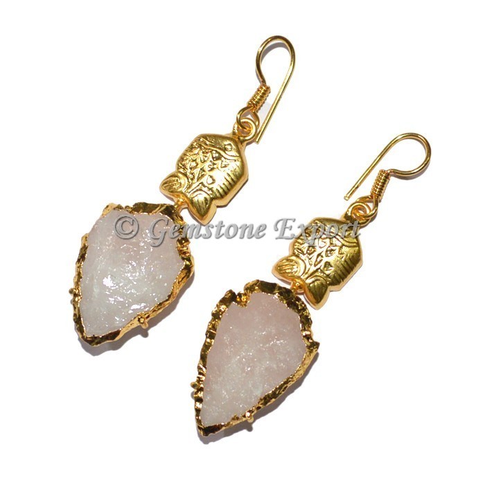 Rose Quartz Carved Fish Earring