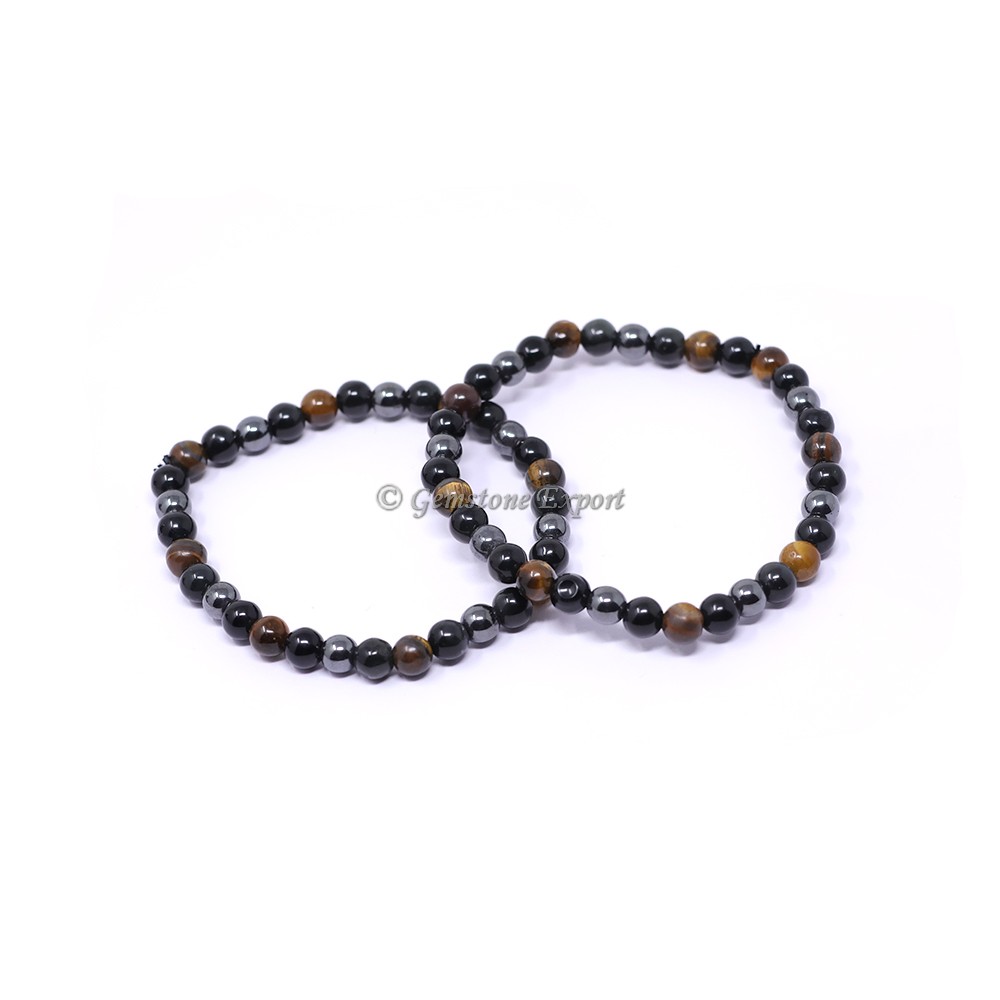 Hematite, Black Obsidian and Tiger Eye Bracelet 6mm