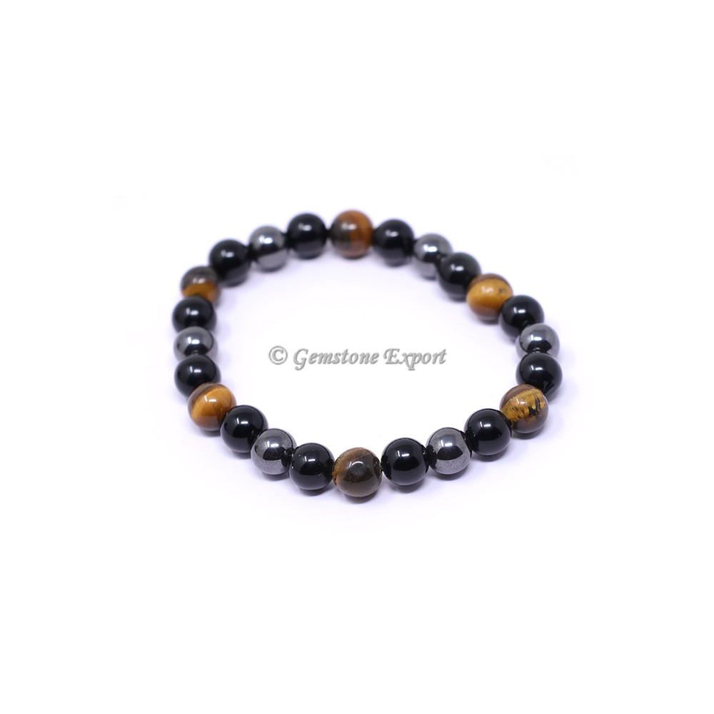 Hematite, Black Obsidian and Tiger Eye Bracelet 8mm
