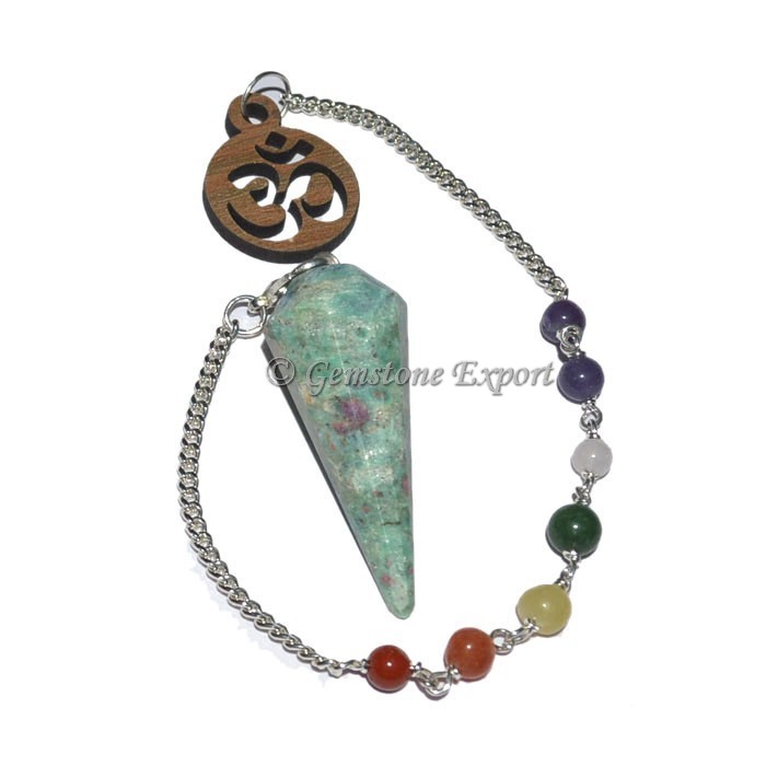 Ruby Zoisite 12 Faceted Pendulum With 7 Chakra Cha