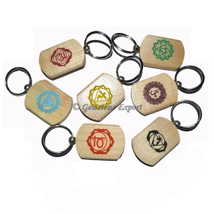 Wooden Color Chakra Symbol Keychain Set