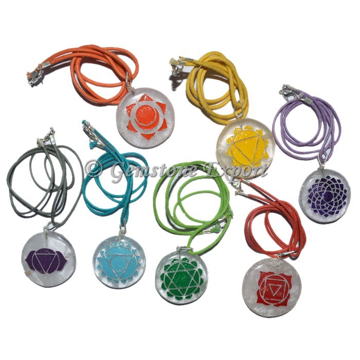 Engraved Seven Chakra Symbols Pendants Set
