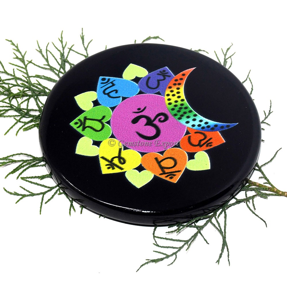 Black Agate Printed  Chakra With Moon Colourful Coaster
