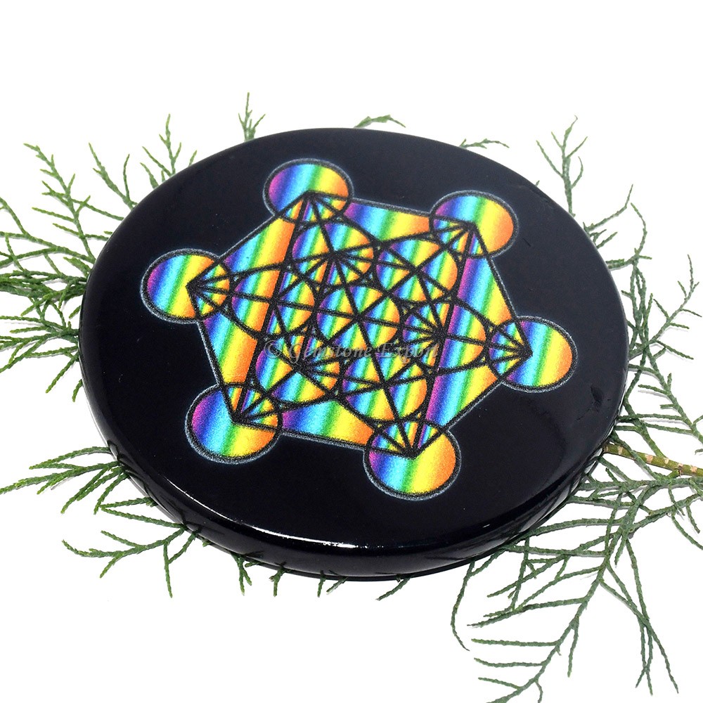 Black Agate Printed Colourful Metatron Coaster