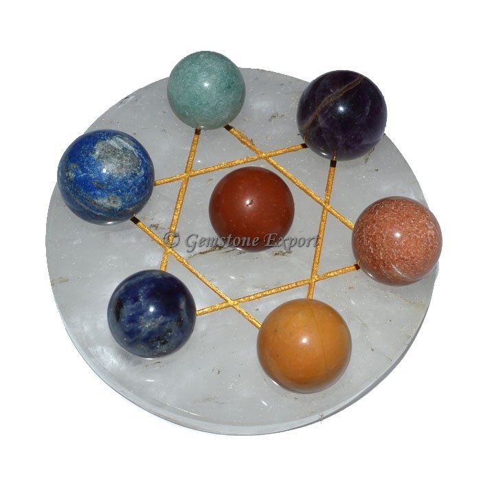 Crystal Quartz Golden Star Base with 7 Stone Chakr