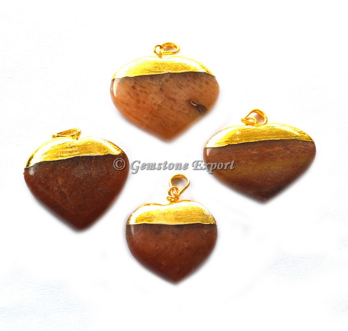 Peach Aventurine Hearts Electroplated Pendant