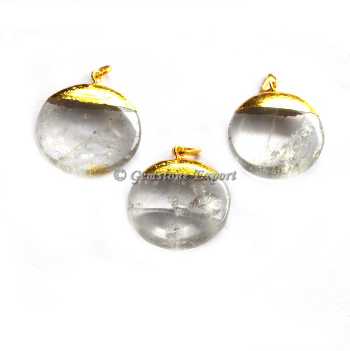 Crystal Quartz Disc Electroplated Pendant