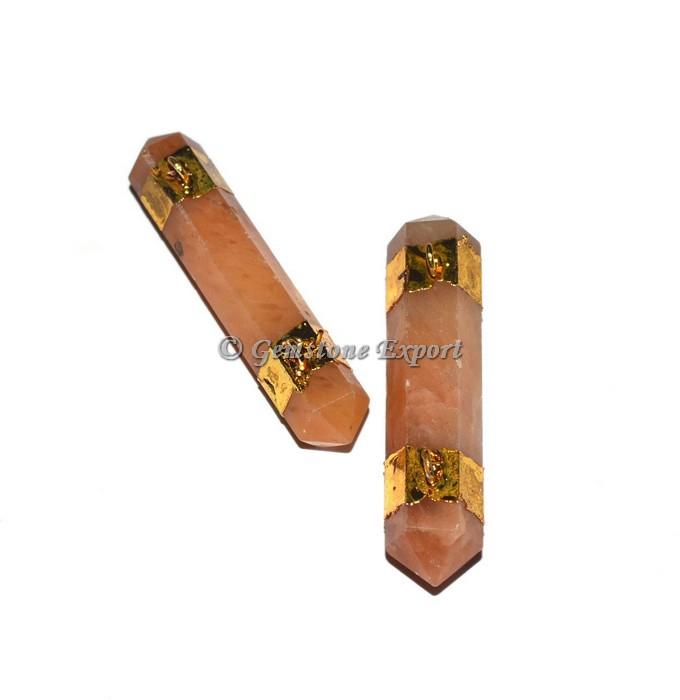 Peach Aventurine Pencil Point Electroplated Pendant