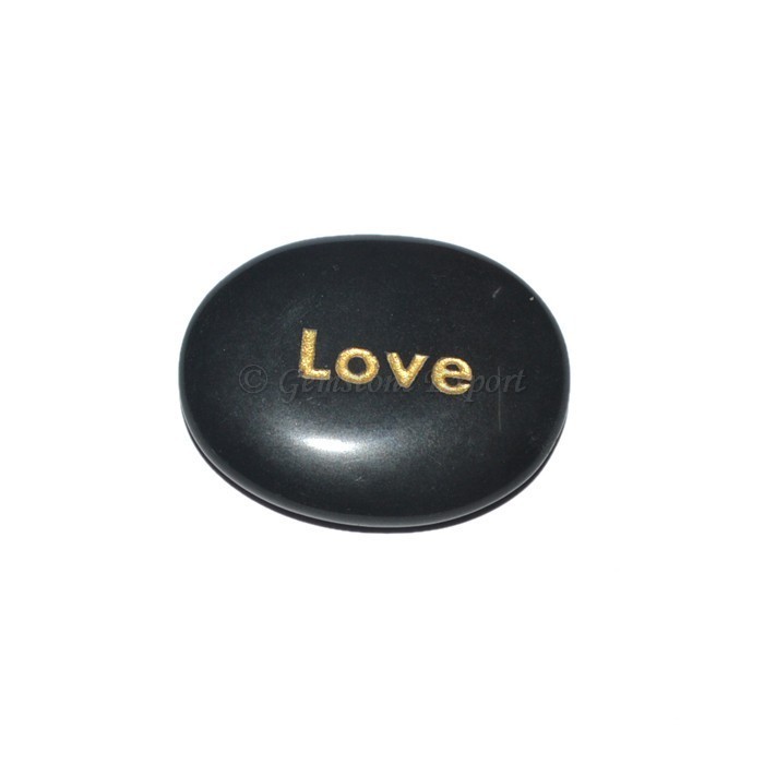 Black Agate Love Engraved Stone