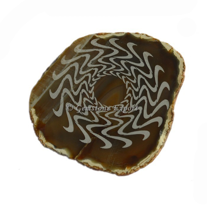 Engraved Wave 2 Design On Agate Slice