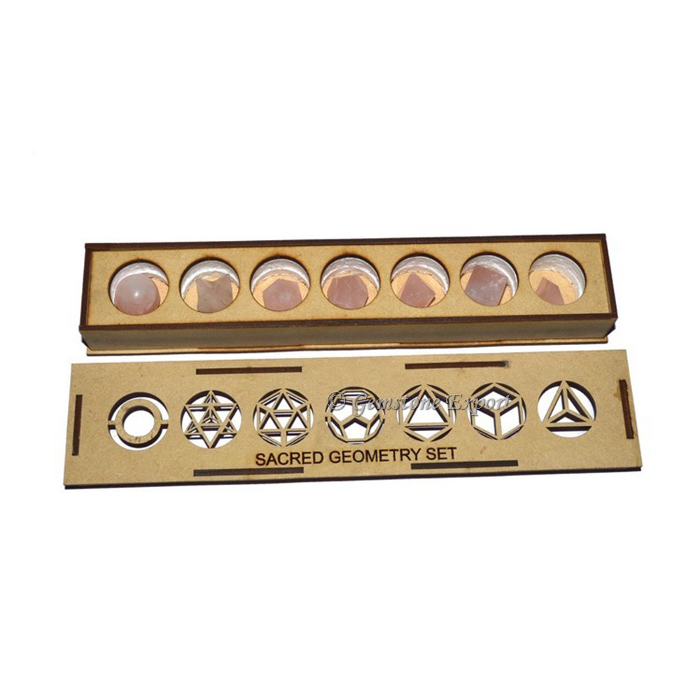 Rose Quartz Sacred Geometry Set With Transparent Gift Box