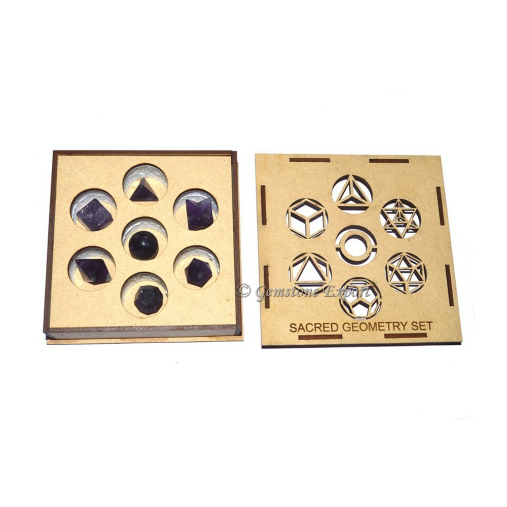 Amethyst Scared Geometry Set With Transparent Square Gift Box
