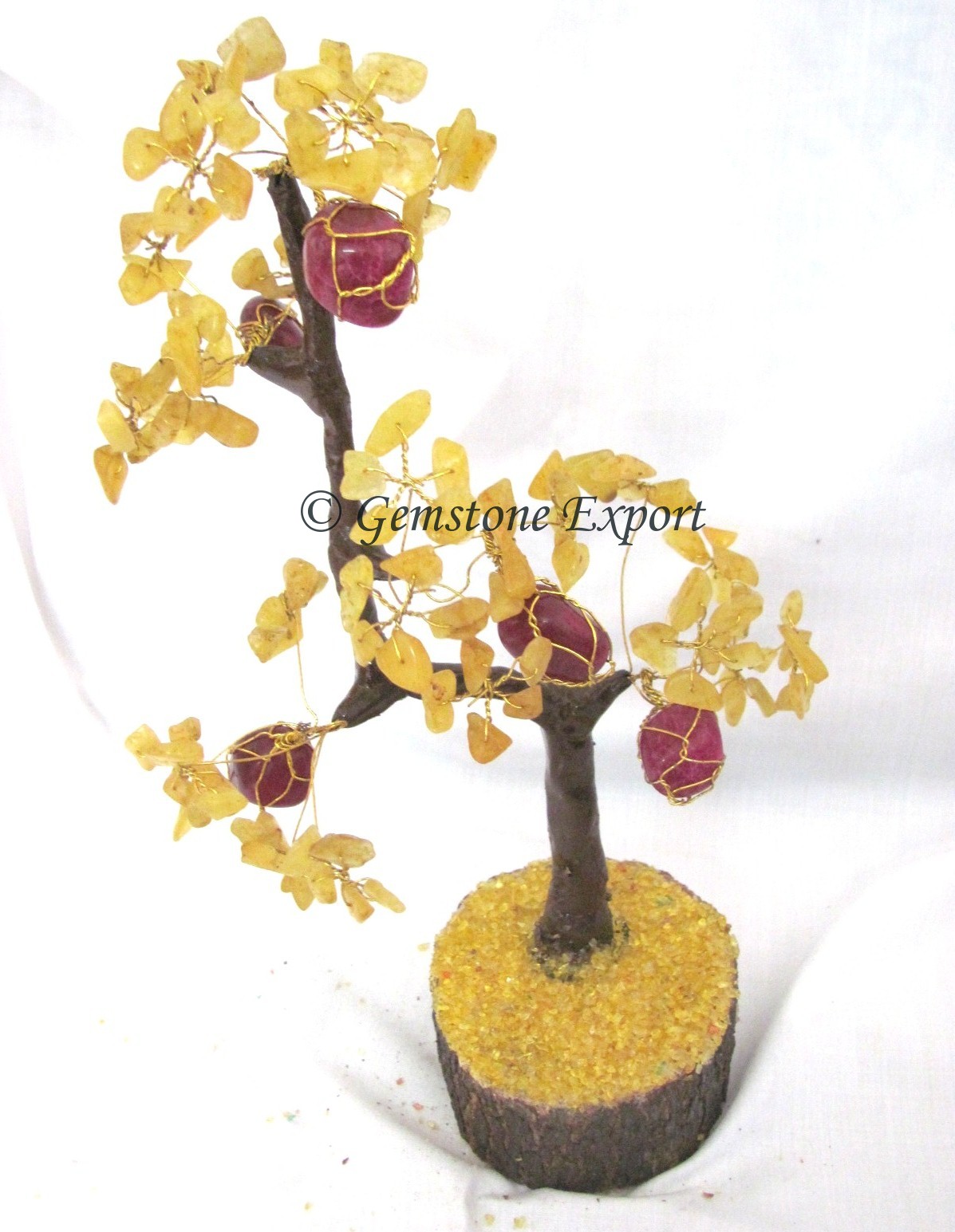 Yellow Agate & Ruby Stone Gemstone Tree
