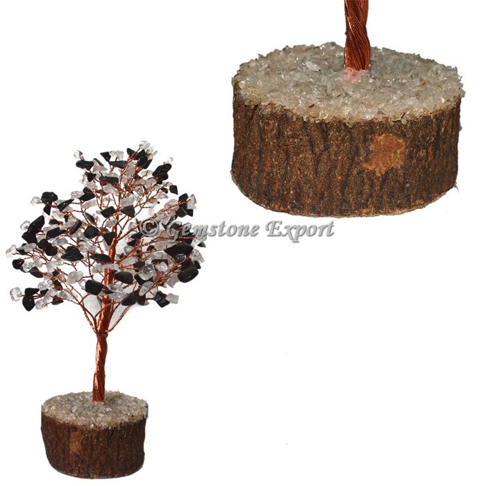 Black Agate And Crystal Quartz Copper Tree