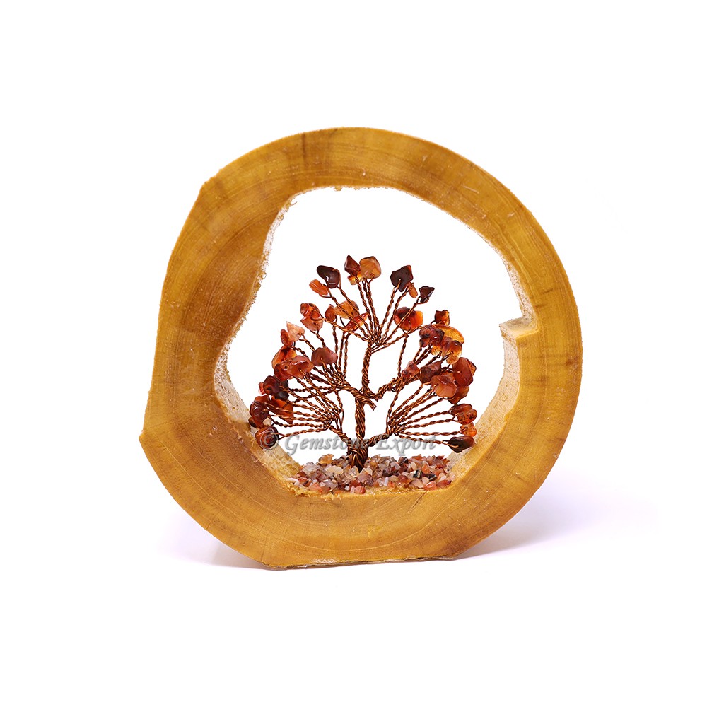 Carnelian Tree in Wooden Ring