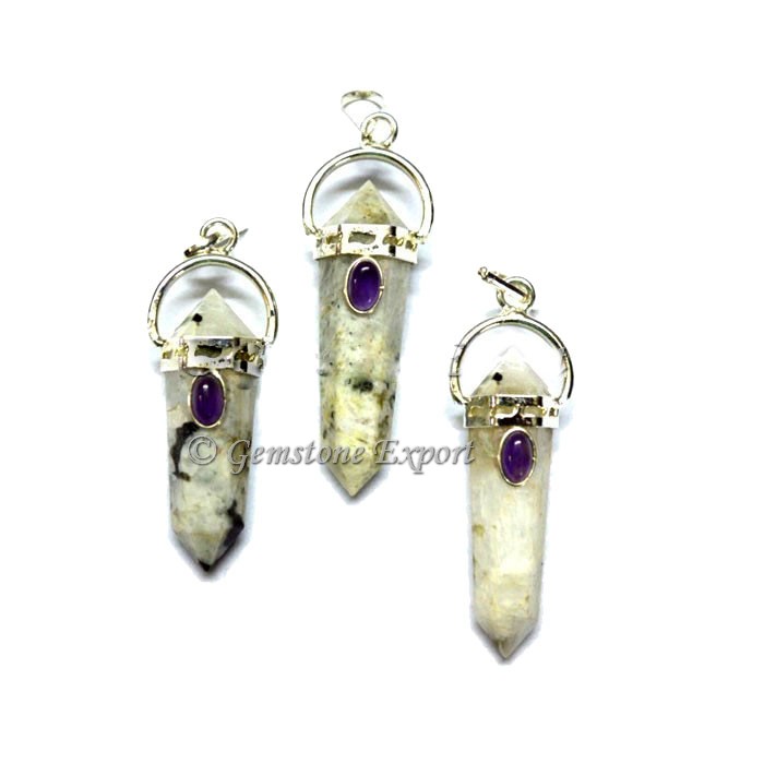 Rainbow MoonStone Double Point Pendants