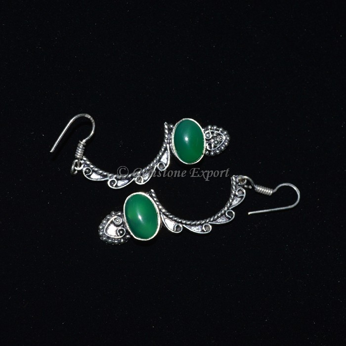 Green Onyx Oval Cab Earing