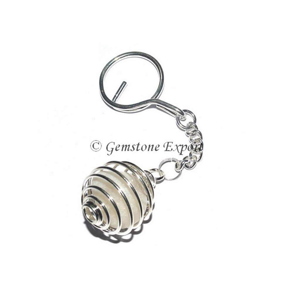 Rose Quartz Cage Tumbled Keyring