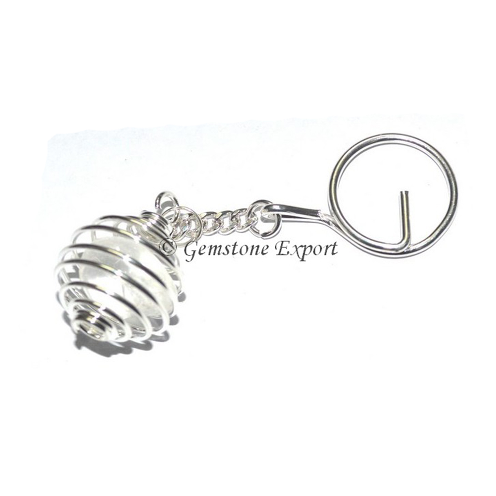 Brazillian Crystal Quartz Cage Tumbled Keyring