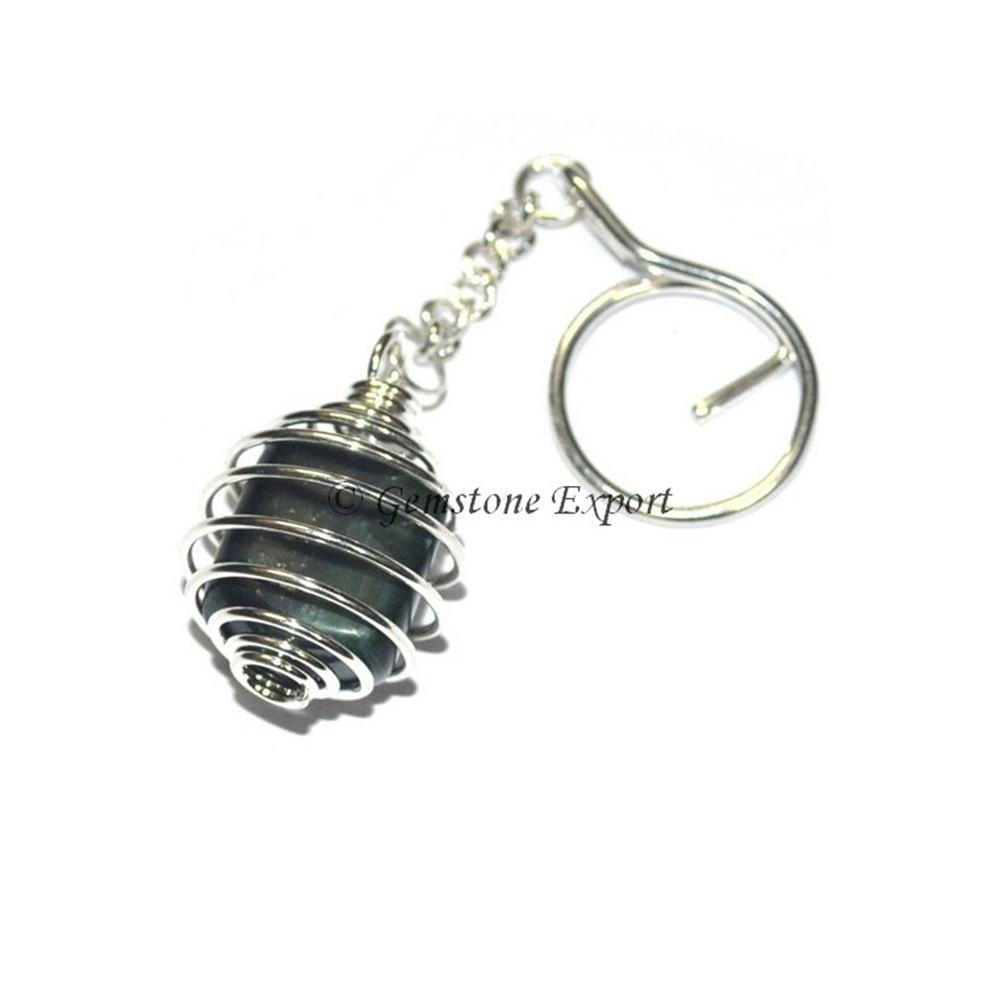Black Stone Cage Tumbled Keyring