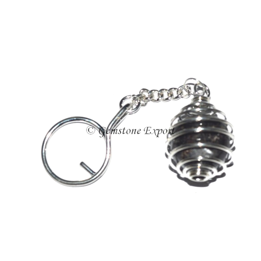 Black Tourmaline Cage Tumbled Keyring
