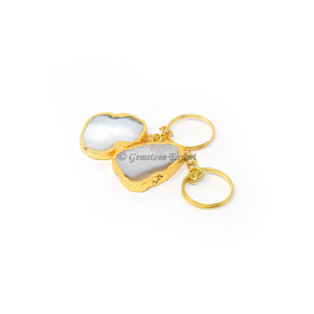 Agate Keychain Gold Plated