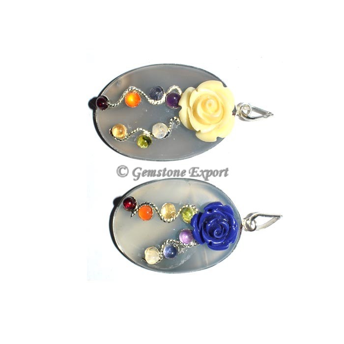 Chalcedony Fancy Chakra Oval Pendants