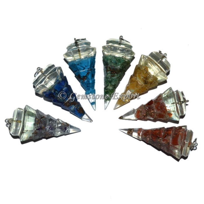 7 Chakra Stones Orgone Pendulum Pendant Set