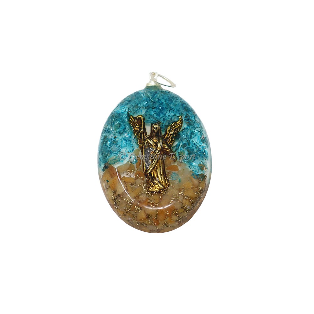 Peach Aventurine with Blue Dyed Crystals Oval Orgone Pendant