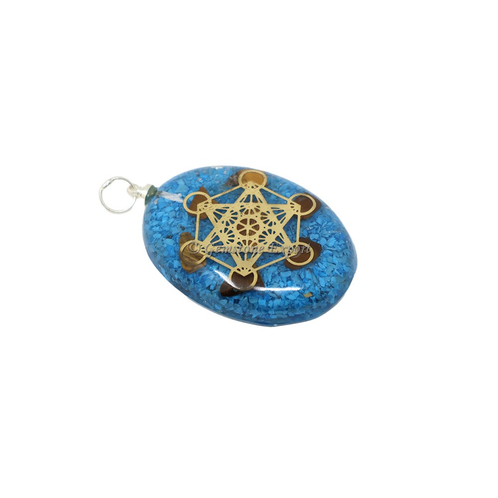 Turquoise with Tiger Eye Metatron`s Cube Orgone Pendant