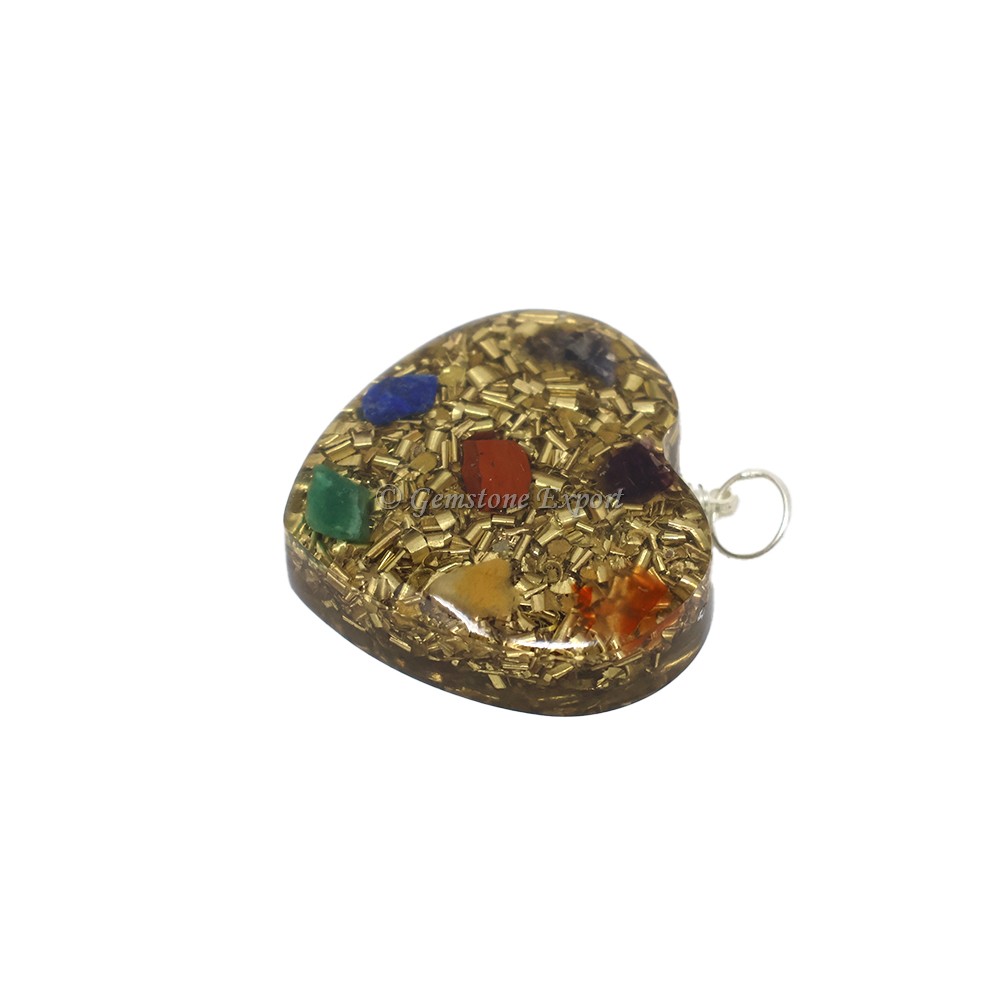 Seven Chakra Golden Brass Heart Shaped Pendant