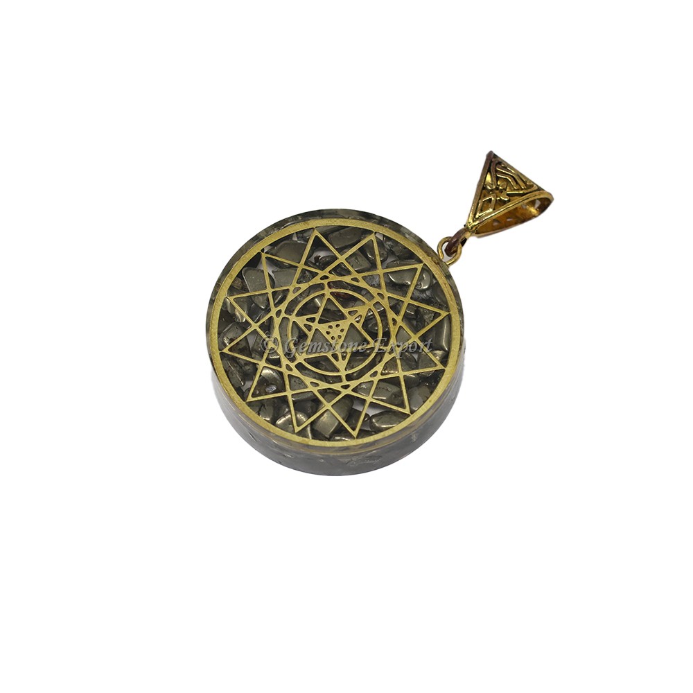 Pyrite Sri Yantra Mandala Orgone Pendant