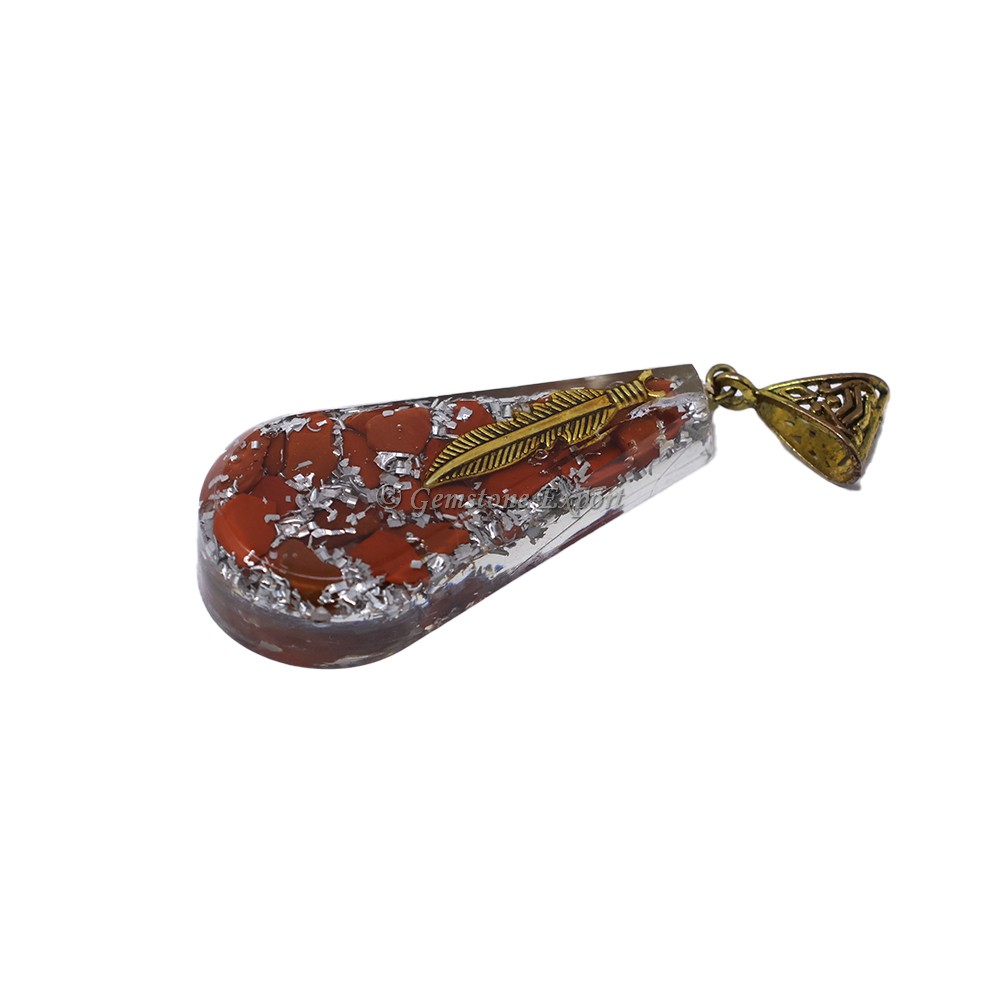 Red Jasper with Sword Pear Shaped Orgone Pendant