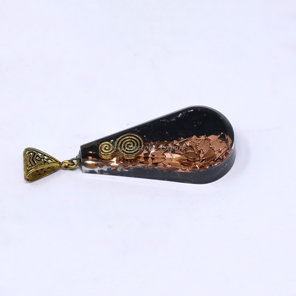 Black Tourmaline with Brass Filling Pear Shaped Pendant