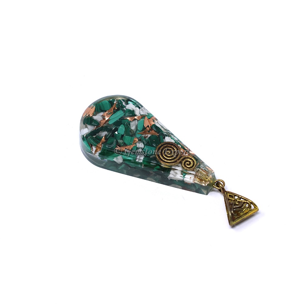 Malachite and Howlite With Copper Filling Pear Shaped Orgone Pendant